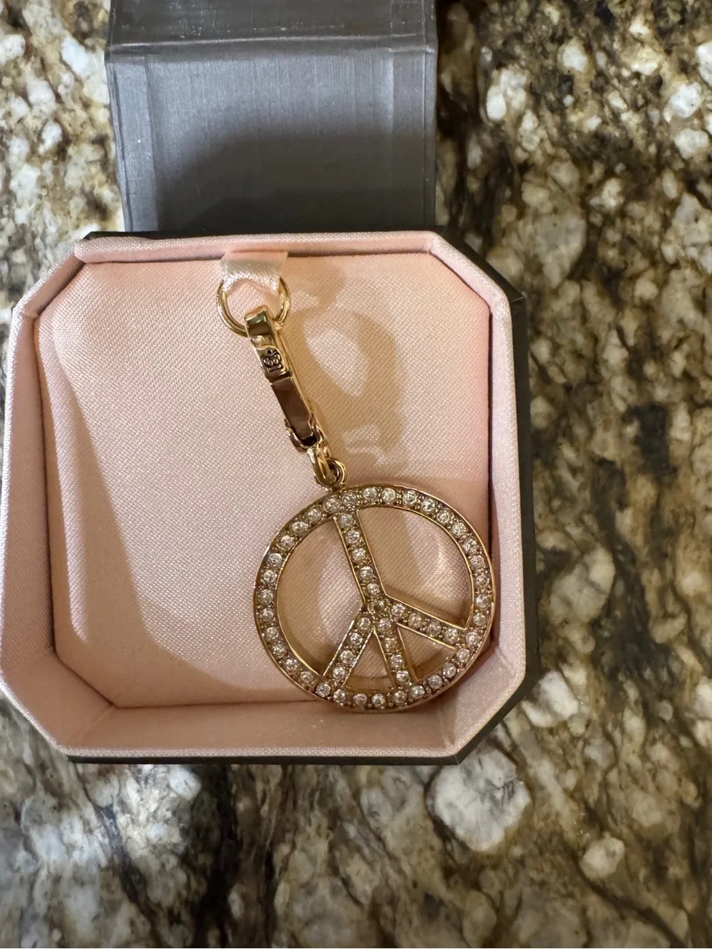 Juicy Couture Rhinestone Peace Sign Charm Gold Tone Pink Enamel Y2K Charm NWT